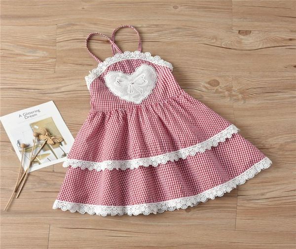 Summer Girls Dresses Girl Plaid Impreso Falda de honda Love Heart Tutu Vestido Cascada Vestido Princesa Kids Diseñadora Diseñadora Girls Jy4783456522