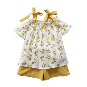 Zomer meisjes bloemen outfits verse bloem kinderen jarretelle t-shirt + shorts 2 stks kleding set meisjes casual kleding pak