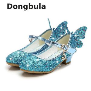 Niñas de verano Sandalias de princesa de tacón alto Zapatos para niños Glitter Leather Butterfly Girls Zapatos para niños para vestido de fiesta Weddin Party Y19062001
