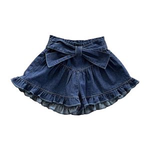 Pantalones cortos de mezclilla de verano para niñas con lazo de encaje pantalones casuales finos para mujer bebé niña 210702