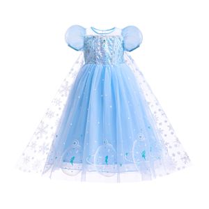 Girls d'été Lace Tulle Princesse Robe Kids Guff Sleeve Gauze Snow Pattern châle cosplay Robe pour enfants Jour de fête Costumes Costumes Vêtements Z7856