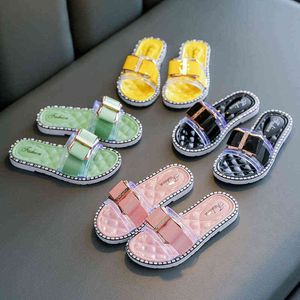 Sandalias y zapatillas de verano para niñas, ropa exterior de moda antideslizante, bonitas zapatillas para niñas pequeñas con margaritas para niños G1218