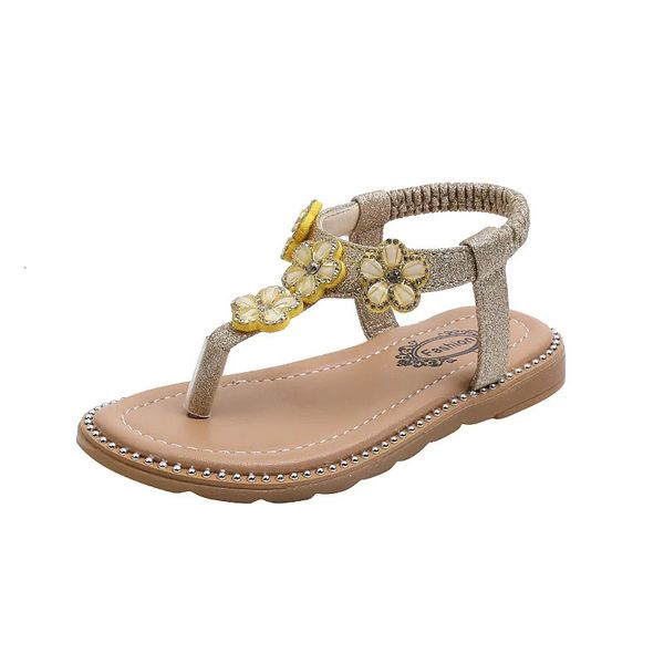 Filles d'été sandales fleurs en cuir princesse chaussures semelle souple enfants chaussures Sandalias bébé enfant sandales couleur unie tongs 240321