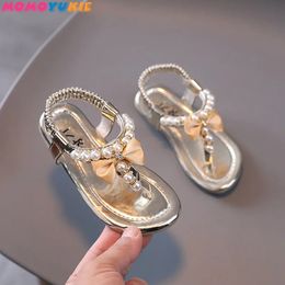 Summer Girls Shoes Bead Flats Fling Princess Shoes Baby Dance Zapatos Sandalias para niños Zapatos de boda Rosa 240319