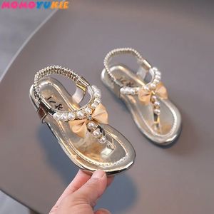 Zomermeisjes Schoenen Bead Flats Fling Princess Shoes Baby Shoes Kids Sandals Kinderen trouwschoenen roze 240319