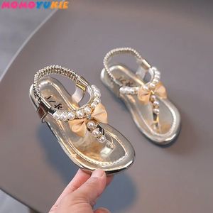 Chaussures de filles d'été perles plates aventure princesse bébé danse enfants sandales enfants mariage rose 240402