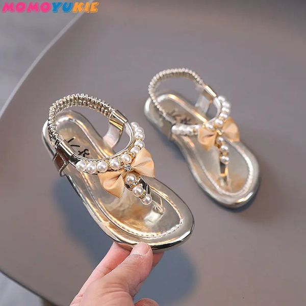 Chaussures de filles d'été perles plates avale de chaussures princesse bébé chaussures de danse enfants sandales enfants chaussures de mariage rose 240412