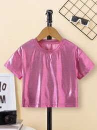 Summer Girls Short Slewer Tshirt Glitter Cloth Fashion Tops Ropa para niños 47y 240408