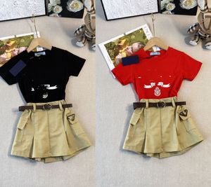 Zomermeisjes korte mouwen pak babyjurk casual halve mouwen t-shirt + tooling geplooide rokken