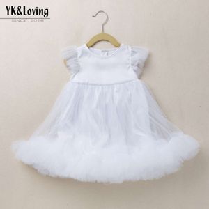 Zomermeisjes mouwloze jurk nieuwe westerse stijl gesplitste witte mesh kinderjurk baby prinses jurk