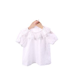 Été filles couleur unie et blanc Simple pour enfants chemise bébé fille vêtements enfants blouse 210515