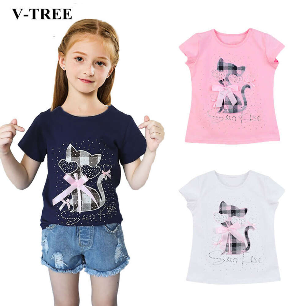 Camiseta de desenho animado para meninas de verão para garotas Diamond Kids Tops 2-8t Crianças Sortos de camisetas
