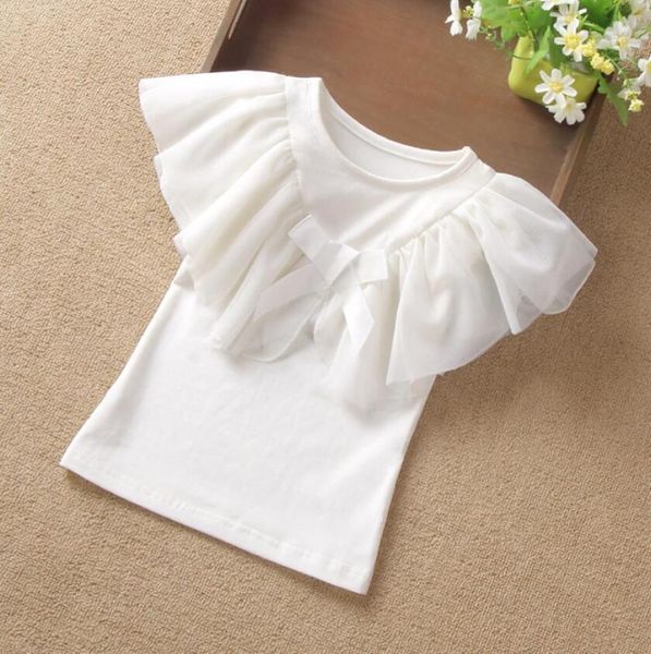 Summer Girls T Shirt Kids White Bow Bow Ruffles Tshirt Girl Tops Baby Baby Toldler Tshirt Children Clothes 6 8 10 12 Y4532917