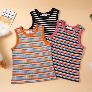 Tank Girls Summer 2024 Fashion Stripe Top Vêtements pour enfants Coton Kids Lingerie Toddler T-shirts Baby Undershirts L2405