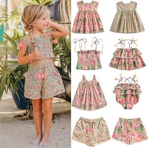 Filles d'été Vintage Floral Robe Marque Enfants Belle Tutu Enfant Casual Hawaii Bébé Vêtements Ensembles 210619