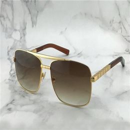 Zomer Goud Bruin Gradiënt Attitude Zonnebril 0259 Metalen Vierkant Frame Mannen Zonneschermen gafa de sol UV400 Bescherming Brillen Met Ca300N