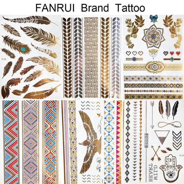 Verano oro metálico tatuaje temporal pegatinas ángulo águila pulsera niñas tatuaje impermeable mujeres brazo piernas Flash Tatoos cadenas