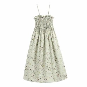 Zomer groene strapless elastische buste ruche jurk vrouwen hoge taille spaghetti vrouwelijke casual mini 210531