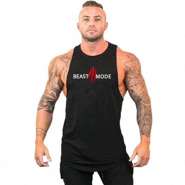 Summer Gym Beast Mode Stringer Débardeur Hommes Cott Vêtements Bodybuilding Sleevel Fitn Gilet Muscle Singlets Réservoir d'entraînement 37uj #