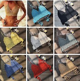 Été Halter Tops Main Crochet Bikini Bretelles Dos Nu Tops Femmes Gilet Crop Tops Lady Soutien-Gorge Débardeur 9 couleurs S-XL taille