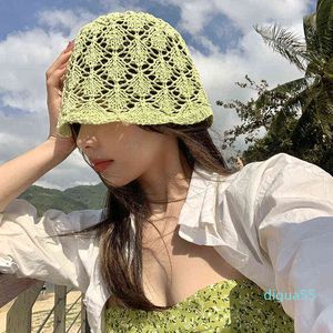 Zomer handgemaakte haak strandhoed Koreaanse korte rand emmer hoed vrouwen gaan uit shopping visser hoed