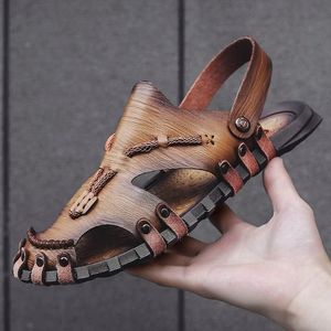 Zomerhandgemaakte lederen sandalen voor moduele casual schoenen comfortabele slippers 240510