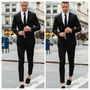 Été beaux hommes noirs Tuxedos marié costume de mariage coupe ajustée un bouton travail formel bal bureau affaires Blazer (veste + pantalon)