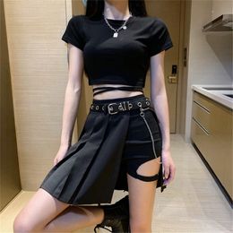 Été Harajuku Punk Style Plaid Irrégulière Jupes Femmes Asymétrique Taille Haute Jupes Plissées Filles Gothique Demi Jupes 210311