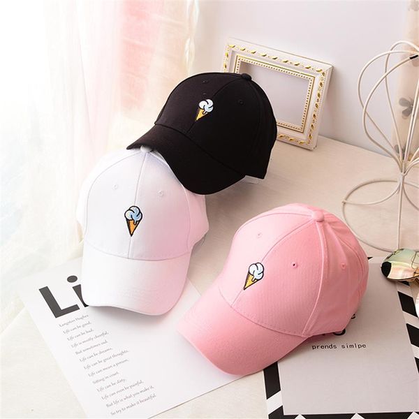 Sombrero de verano para mujer, sombrero con visera HipHop, bordado de helado, gorras Snapback, gorra de béisbol para mujer, ajustable, rosa, blanco, negro, Gorras #632637
