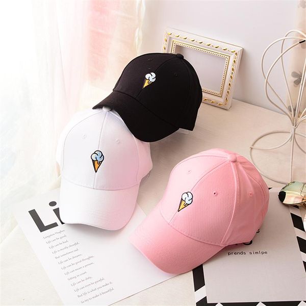 Sombrero de verano para mujer, sombrero con visera HipHop, bordado de helado, Gorras Snapback, gorra de béisbol para mujer, ajustable, rosa, blanco, negro, Gorras #63246x