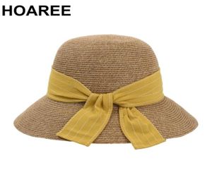 Chapeau d'été jaune pour femmes, visière avec nœud papillon, paille à large bord, marque de styliste, dôme pliable, seau, Hats5887433