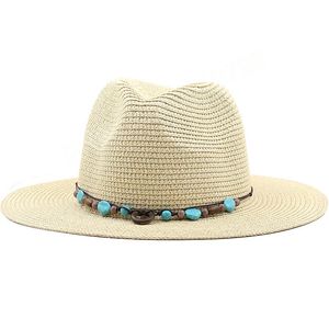 Chapeaux d'été pour hommes femmes paille Panama chapeaux solide plaine large bord chapeaux de plage avec bande unisexe Fedora chapeau de soleil