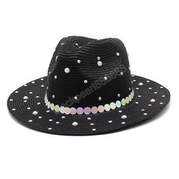 Zomerhoeden voor vrouwen strand zon hoeden mode platte brom strik Panama dame casual brede rand hoed met kristal