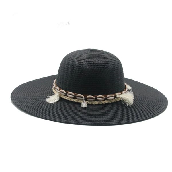 chapeaux d'été haut rond grand bord 11cm chapeaux de paille hommes femmes bande de ceinture décontracté plage extérieure blanc noir marine protection solaire chapeaux de soleil