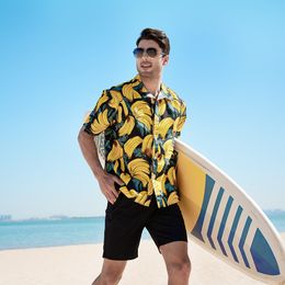 Chemises d'été hawaïennes à fleurs cassées pour hommes, vacances, plage de sable, manches courtes, revers, simple boutonnage, chemise ample décontractée, CS08