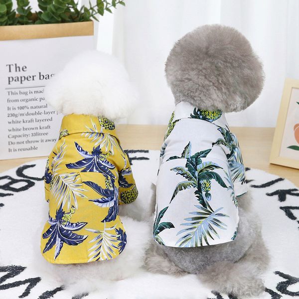 Été Hawaii Noix De Coco Motif Chien Chemises Blouse Tops Chiot Manteau Veste Tenue Chiens Vêtements Vêtements Jaune