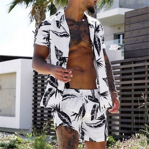 Été Hawaii Tropical Imprimer Ensembles Hommes Shorts Chemise Vêtements Ensemble Casual Palmier Floral Plage À Manches Courtes Costume 220621
