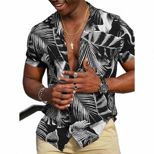 Zomer Hawaiiaanse Bloemen Strand Casual Plus Size Shirt 3D Cocut Patroon T-shirt Retro Boom Korte Mouw Vacati Man Slanke Koreaanse m9yF #