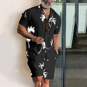 Summer Hawaiian Shirt and Shorts Set Place Wear Clothes Men 2 Pieds Vacation tenue Butt Up Shirts Button Up Tshirts 240420