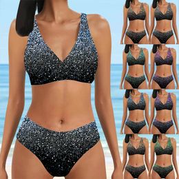 Maillot de bain d'été à haute élasticité, imprimé à paillettes simples, Sexy, à lacets, mode vacances, plage, S5XL, 240219