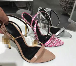 Sandales de gladiateur à talons hauts d'été pour femmes, chaussures de soirée avec boucle à la cheville, avec serrure en métal, Sexy