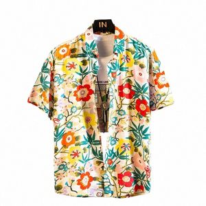 Été haute qualité Cott hommes chemise hawaïenne imprimé à manches courtes grande taille Hawaii hommes plage chemises florales multiples 1037 36E8 #