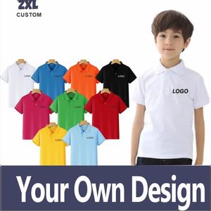 Polo de solapa para niños de alta calidad de verano, texto impreso personalizado, imagen, bordado de marca, diseño Personal 240118