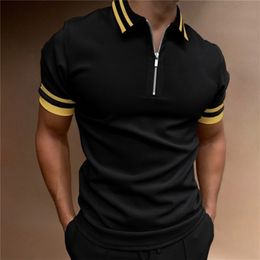 Été haute qualité hommes polos haute rue décontracté hommes à manches courtes col rabattu fermeture éclair polo hommes rue vêtements 220702