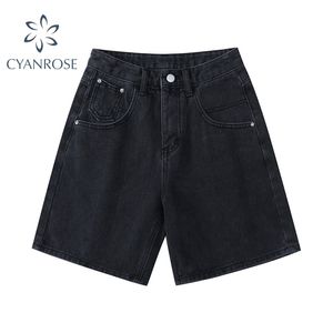 Verano de cintura alta Denim Short Casual Loose Ladies Fashion Plus Size Button Wide Leg Short Jeans Mujer 210809