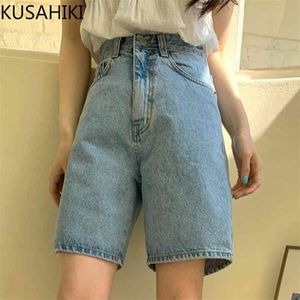 Zomer Hoge Taille Halve jeans Broek Koreaanse Causale Demin Broek Dames Mode Mujer Pantalones 6G968 210603