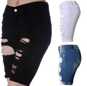 Été taille haute Shorts femmes Denim Vintage Streetwear déchiré jean trou femme décontracté noir blanc S-2XL