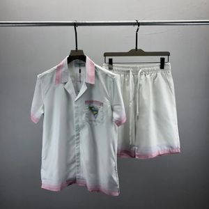 Summer Highquality Short -Aled Shirt Juego de patrón de estampado de rayas rosas para hombres Blaya Hawaiian Casa Brand 240422