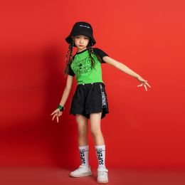 Summer Hip Hop Clothing for Kids Black Green Letter Tamp Wish Cort Top White Shorts para niña Jazz Dance Disposición