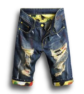 Pantalones cortos con agujeros de verano para hombre, Vaqueros rectos ajustados a la moda, pantalones cortos de estilista de tendencia para hombre 1164903